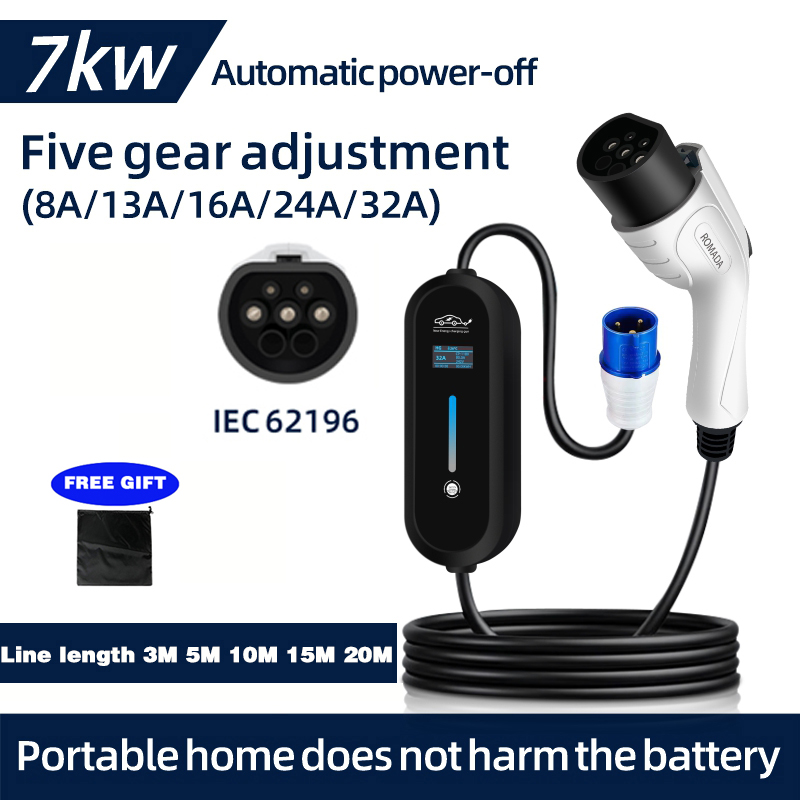 Portable Ev Charger 32A Type 2 Cee Plug - ROMADA 7KW 32A EV chargeur Portable