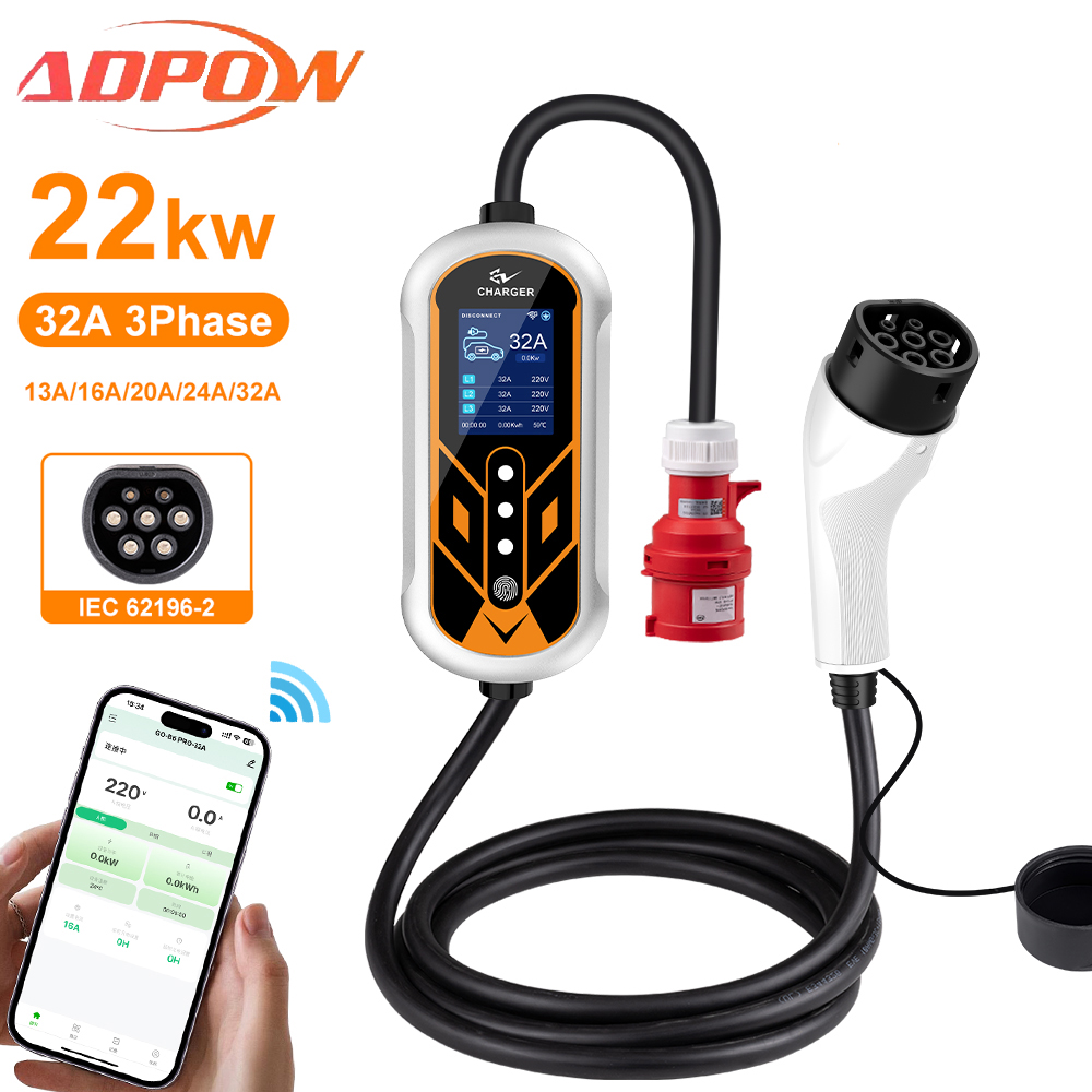Portable Ev Charger 32A Type 2 Cee Plug - ADPOW Portable 32A Type2 EV chargeurs